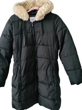 GAP Cold Control Full Zip Hooded Puffer Coat Gorpcore Faux Fur Quilted